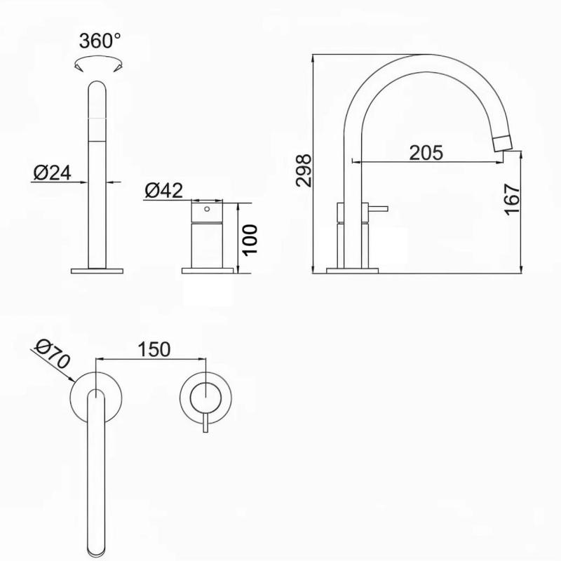 Pure.Sink Luxion 2-håls guldkran med rund pip PLX2HR-60