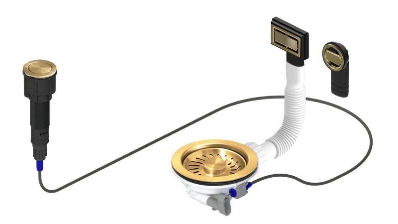 Granitemy Guldavloppsset inklusive tryckknapp-avfall med plugg, plus rektangulär och rund överflöd 1208971743