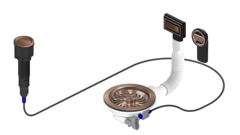 Granitemy Koppar Avloppsset inklusive tryckknapp-avfall med plugg, plus rektangulär och rund överflöd 1208971744