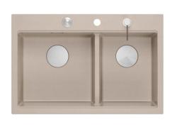 Quadri Hard Rock Dubbel Beige Granit Påbyggnad Diskbänk 76x50 cm med RVS plugg och tillbehör 1208971749