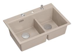 Quadri Hard Rock Dubbel Beige Granit Påbyggnad Diskbänk 76x50 cm med RVS plugg och tillbehör 1208971749