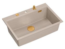 Quadri Hard Rock Beige granit överbordsstor diskbänk 76x50cm inklusive kopparplugg och tillbehör 1208971750