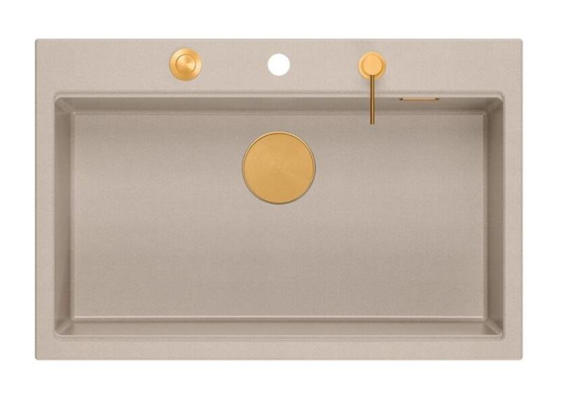 Quadri Hard Rock Beige granit överbordsstor diskbänk 76x50cm inklusive kopparplugg och tillbehör 1208971750