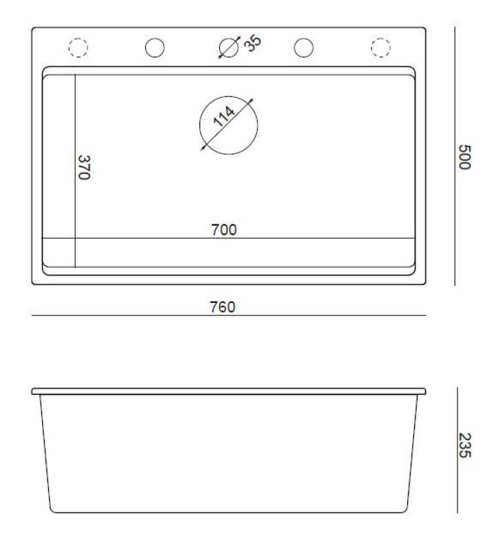 Quadri Hard Rock Beige granit överbyggnad stor diskbänk 76x50cm inklusive rostfritt stål plug och tillbehör 1208971751