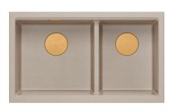 Quadri Newport II Dubbel Beige Granit Inbyggnad Diskbänk 76x45 cm med Kopparplugg 1208971752