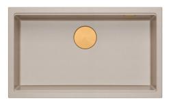 Quadri Newport II stor och djup diskbänk i granit för både överbyggnad och underbyggnad, beige diskbänk 76x45cm med kopparplugg 1208971758