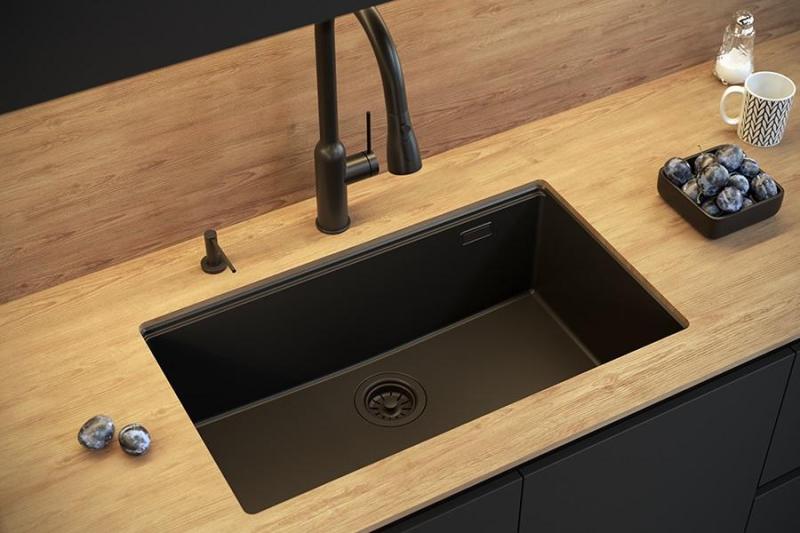 Quadri Newport II stor och djup diskho i granit för påbyggnad och underbyggnad beige diskho 76x45cm med guldplugg 1208971759