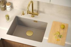 Quadri Newport II granit undermonterad beige diskho 560x450mm med rostfritt stålplugg och avloppshatt 1208971766