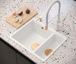 Quadri Newport II beige 1,5 diskho granit påbyggnad och underbyggnad diskho 555x460mm med koppar plugg 1208971767