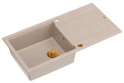 Quadri Luton beige granit uppsättning diskbänk med avrinningsyta omvändbar 100x50cm med kopparplugg 1208971770