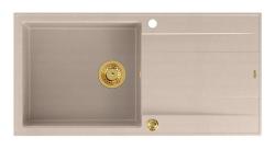 Quadri Luton beige granit överbyggnad diskbänk med avrinningsyta, omvändbar 100x50cm med guld plugg 1208971771