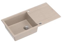 Quadri Luton beige granit överbyggnad diskbänk med avrinningsyta omvändbar 100x50cm med rostfritt stål plugg 1208971772