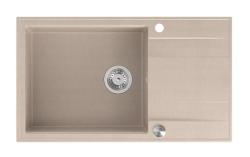 Quadri Luton beige granit stort uppsättningsho med avrinningsyta omvändbar 86x50cm med rostfritt stål plugg 1208971775