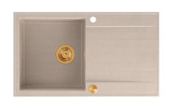 Quadri Luton beige granit överbyggnad diskbänk med avrinning yta vändbar 86x50cm med kopparplugg 1208971777