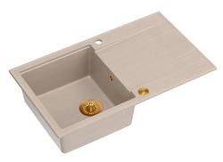 Quadri Luton beige granit överbyggnad diskbänk med avrinning yta vändbar 86x50cm med kopparplugg 1208971777