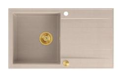 Quadri Luton beige granit uppsättningsho med avrinningsyta omvändbar 86x50cm med guldplugg 1208971778