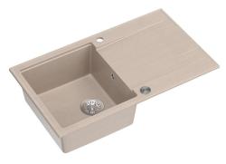 Quadri Luton beige granit överbyggnad diskbänk med avrinningsyta vändbar 86x50cm med rostfritt stål plugg 1208971779