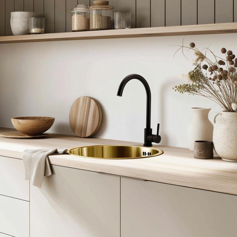 Pure.Sink Rondo Gyllene Rund Diskbänk för planmontering, undermontering och toppmontering 38 cm PRN38-60
