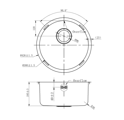 Pure.Sink Rondo Koppar Rund Diskho för planmontering, undermontering och övermontering 38 cm PRN38-62