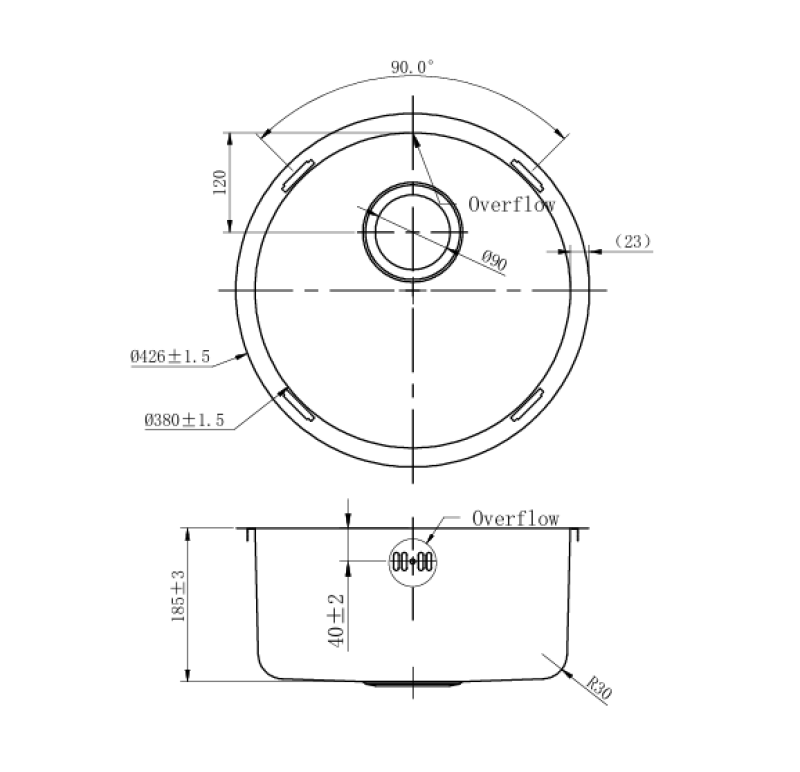 Pure.Sink Rondo Koppar Rund Diskho för planmontering, undermontering och övermontering 38 cm PRN38-62