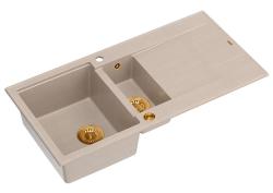 Quadri Luton beige granit överbyggnad 1,5 diskho med avrinningsyta omvändbar 100x50cm med kopparplugg 1208971792