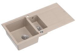 Quadri Luton beige granit påbyggnad 1,5 diskho med avrinningsyta omvändbar 100x50cm med RVS plugg 1208971794