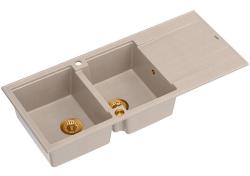Quadri Luton toppmonterad dubbel granit diskho pärlbeige med avrinningsdel 116x50 cm med kopparplugg 1208971801