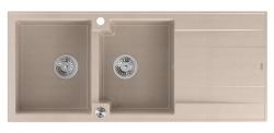 Quadri Luton toppmonterad dubbel granitvask i pärlbeige med avrinningsyta 116x50 cm med rostfritt stålpropp 1208971812