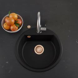 GraniteMy Bremen rund granit diskho 43 cm svart, överbyggnad och underbyggnad, med kranhålsbänk och automatisk kopparplugg 1208971838