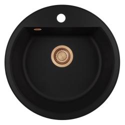 GraniteMy Bremen rund granit diskho 43 cm svart, överbyggnad och underbyggnad, med kranhålsbänk och automatisk kopparplugg 1208971838