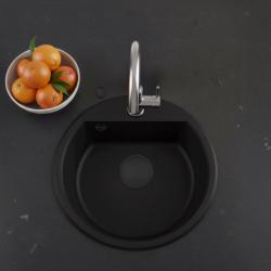 GraniteMy Bremen rund granit diskbänk 43 cm svart, överbyggnad och underbyggnad, med kranhålsbänk och automatisk svart plugg 1208971839