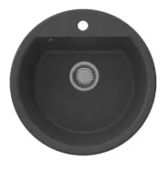 GraniteMy Bremen rund granitdiskho 43 cm svart, överbyggnad och underbyggnad, med kranhålsbänk och automatisk rostfritt stålpropp 1208971840