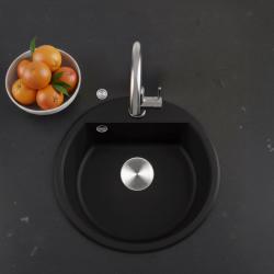 GraniteMy Bremen rund granitdiskho 43 cm svart, överbyggnad och underbyggnad, med kranhålsbänk och automatisk rostfritt stålpropp 1208971840