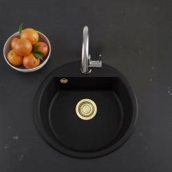 GraniteMy Bremen rund granitdiskho 43 cm svart, överbyggnad och underbyggnad, med kranhålsbänk och gyllene plugg 1208971841