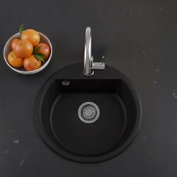 GraniteMy Bremen rund granitdiskho 43 cm svart, överbyggnad och underbyggnad, med kranhålsbänk och gun metal plugg 1208971842
