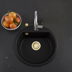 GraniteMy Bremen rund granit diskho 43 cm svart, överbyggnad och underbyggnad, med kranhålsbänk och automatisk guldplugg 1208971843