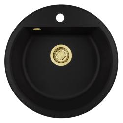 GraniteMy Bremen rund granit diskho 43 cm svart, överbyggnad och underbyggnad, med kranhålsbänk och automatisk guldplugg 1208971843
