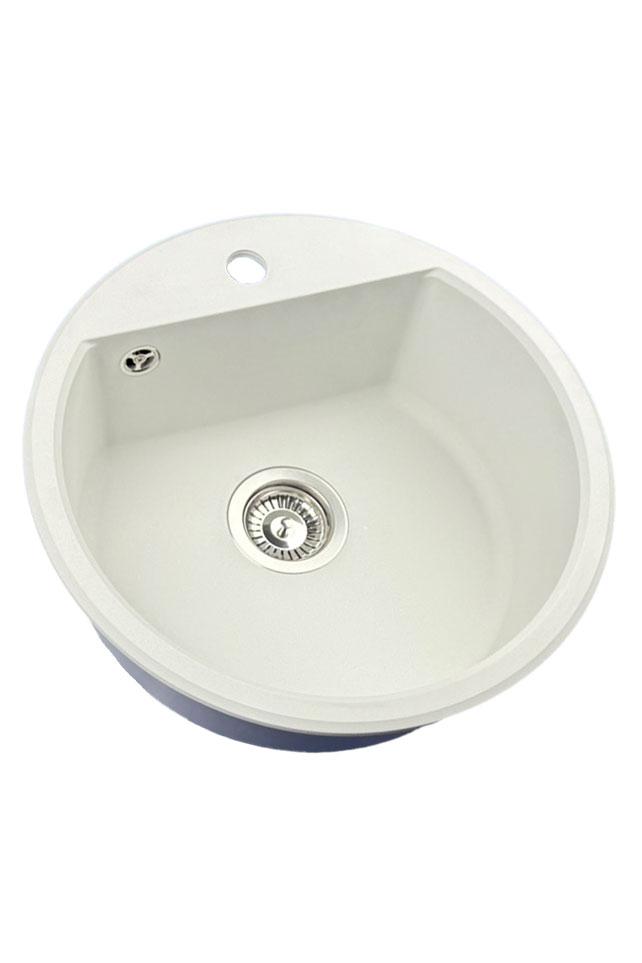 GraniteMy Bremen rund granit diskho 43 cm vit, överbyggnad och underbyggnad, med kranhålsbänk och automatisk rostfritt stålplugg 1208971845