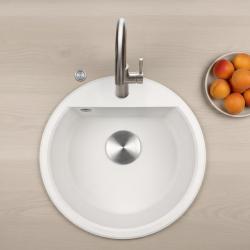 GraniteMy Bremen rund granit diskho 43 cm vit, överbyggnad och underbyggnad, med kranhålsbänk och automatisk rostfritt stålplugg 1208971845
