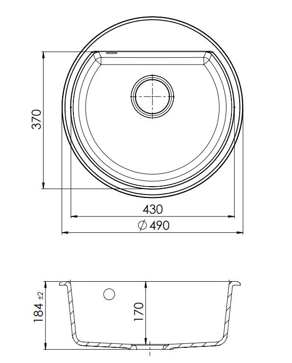 GraniteMy Bremen rund granit diskbänk 43 cm vit, toppmonterad och undermonterad, med kranhålsbänk och automatisk svart plugg 1208971846