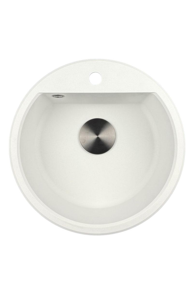 GraniteMy Bremen rund granit diskbänk 43 cm vit, överbyggnad och underbyggnad, med kranhålsbänk och automatisk gun metal plugg 1208971849