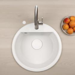 GraniteMy Bremen rund granit diskbänk 43 cm vit, överbyggnad och underbyggnad, med kranhålsbänk och automatisk vit plugg 1208971850
