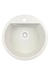 GraniteMy Bremen rund granit diskbänk 43 cm vit, överbyggnad och underbyggnad, med kranhålsbänk och automatisk vit plugg 1208971850