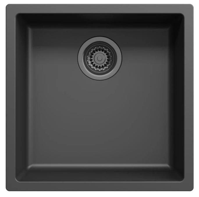 Ausmann Fiber svart diskho 40x40cm underbyggnad, överbyggnad och plan installation med automatisk gun metal plugg 1208971854