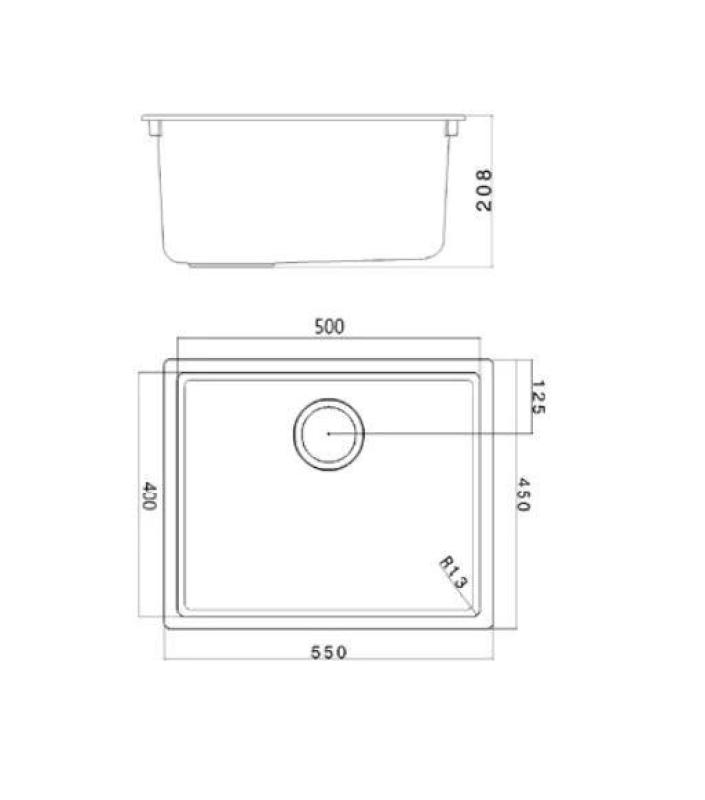 Ausmann Fibre svart diskbänk 50x40cm för undermontering, påbyggnad och planmontering med automatisk guldplugg 1208971859