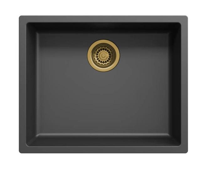 Ausmann Fibre svart diskbänk 50x40cm för undermontering, påbyggnad och planmontering med automatisk guldplugg 1208971859