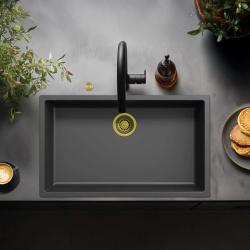 Ausmann Fiber svart stort diskbänk 70x40cm underbyggnad, ytmontering och planbyggnad med automatisk guldplugg 1208971864