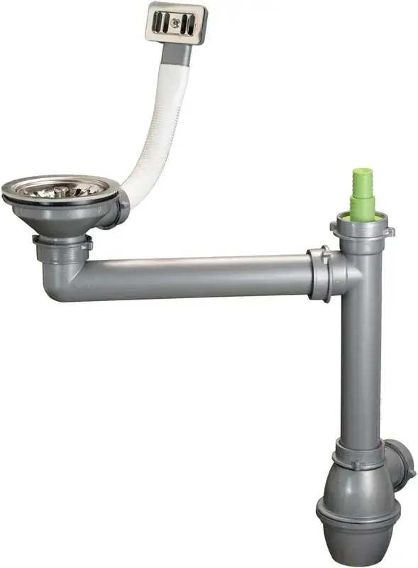 Ausmann Avloppsset rostfritt stål med fyrkantig överflöde inkl. vattenlås för enkel diskbänk 1208971877