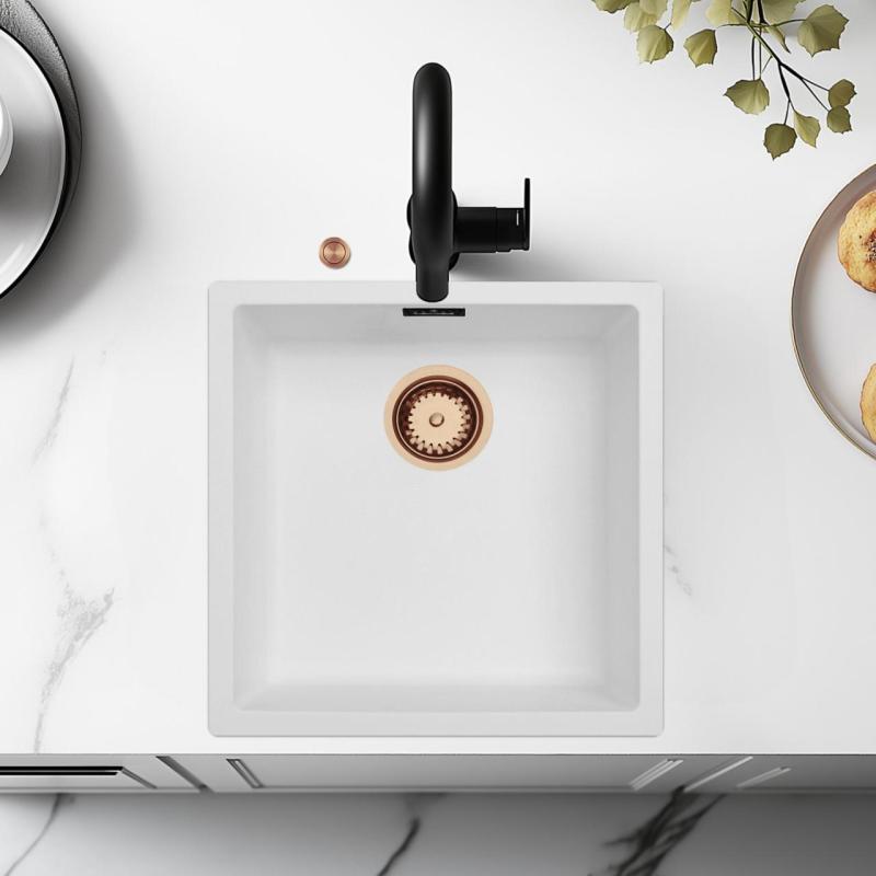 Ausmann Fibre vit diskho 40x40cm för undermontering, överbyggnad och plan inbyggnad med automatisk kopparplugg 1208971893