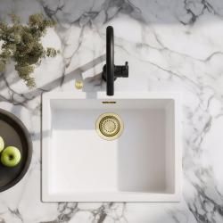 Ausmann Fibre vit diskbänk 50x40cm undermonterad, övermonterad och planmonterad med automatisk guldplugg 1208971901